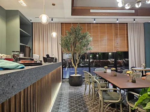 Maslina, strelicija i žardinjere u bistrou